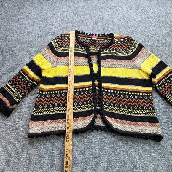 Together Cardigan Sweater Womens 16 Striped Knit Pompom Fringe Open Boho Tribal - Picture 8 of 11